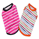 KUTKUT Combo of 2 Drooling Striped Print Pet Vest Breathable Cotton Sleeveless Shirt for Puppy, Small Dog and Cat (Size: L, Chest Girth 45 cm, Neck Girth 32 cm, Back Length 35 cm) - kutkutsty